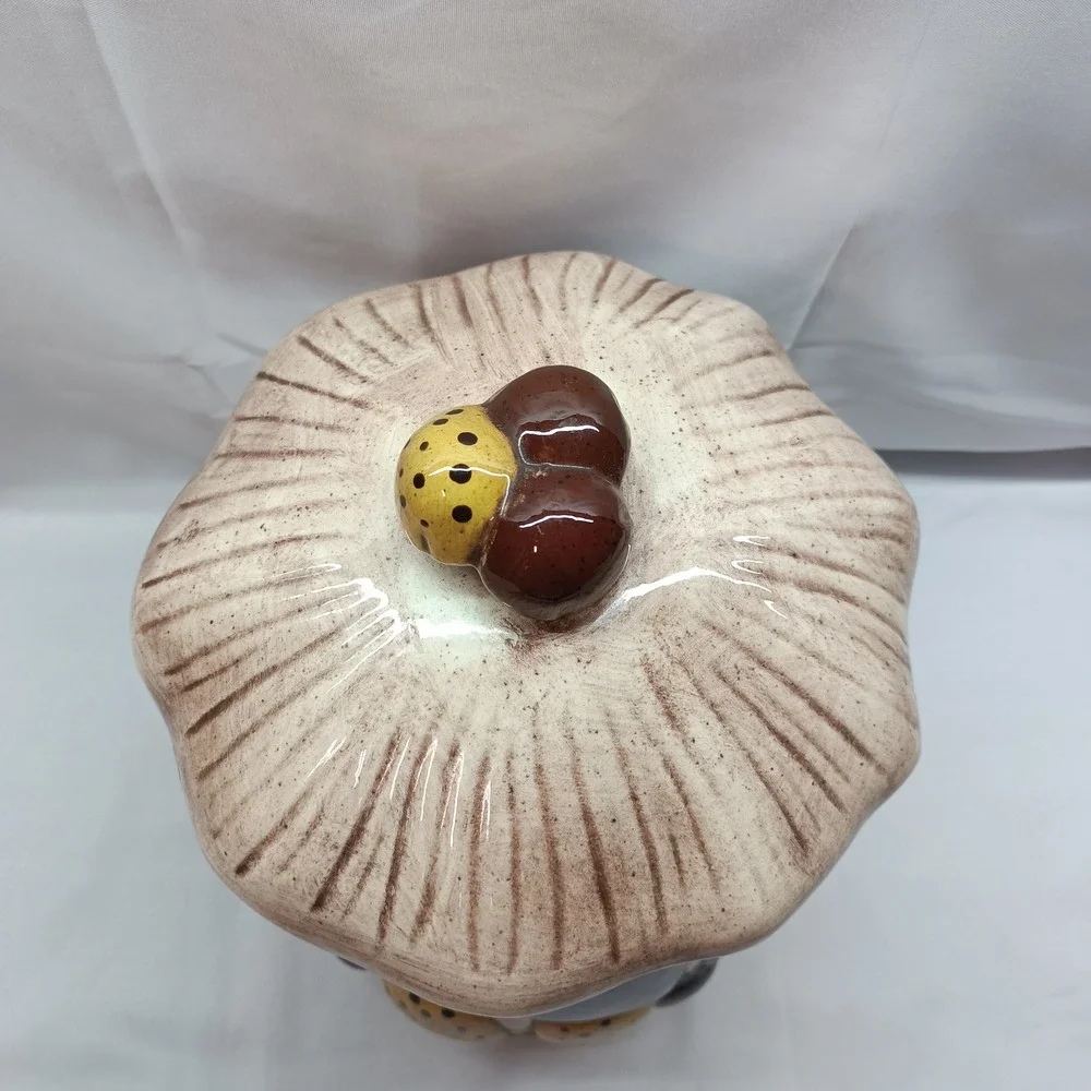 Vtg Arnel's Mushroom Ceramic Cookie Jar Brown Tan Cottagecore Kitchen Decor 70s